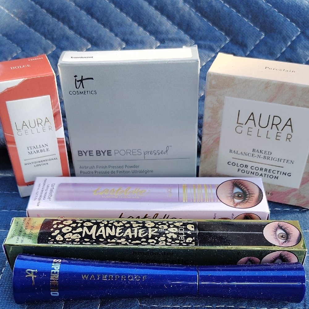 IT Cosmetics, Tarte & Laura Geller Makeup Lot – New in Box – Foundation, Powder,